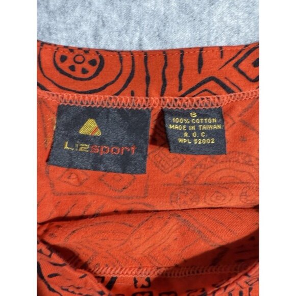 1980's LizSport Red Graphic Print Midriff Top Sz Small Orange & Black - Picture 5 of 7